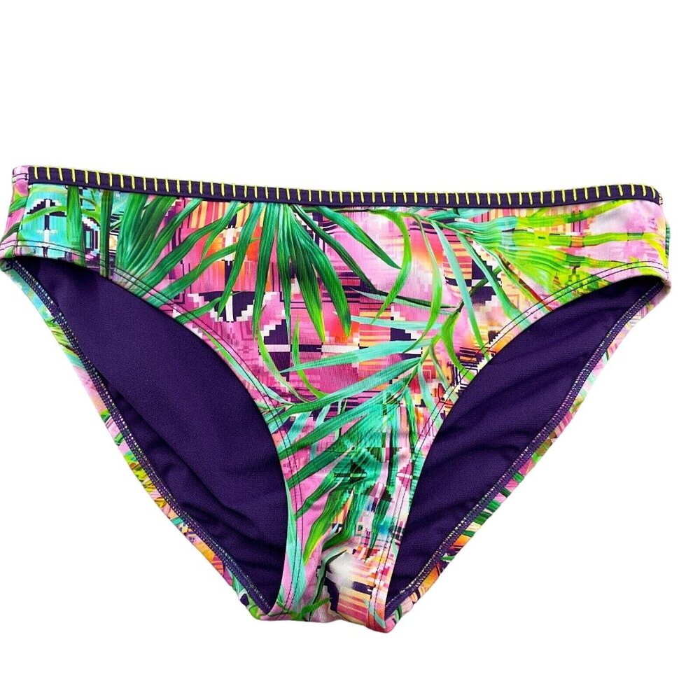 Amoena Bikini Swim Bottoms Women 8 Pink Green Miami Palm Aztec Tropical‎ 1pc